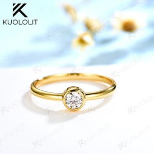 Kuololit Lab Grown Diamonds Ring for Women Solid 18K 14K10K White Gold Bezel Set Rings for Engagement with NGIC Certification 240124
