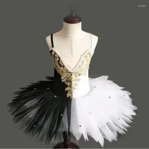 Bühnenkleidung Professionelles klassisches Pfannkuchen-Tutu-Kostüm Schwarzer Schwan weißer Ballettrock für Mädchen Tanz Kinder Frauen