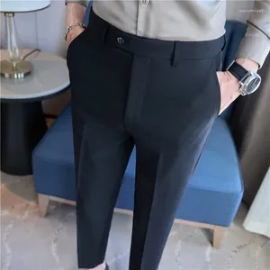 Men's Suits Suit Pants Men Solid Color Fashion Smart Casual Trousers Slim Fit Wedding Party Formal Dress Mens White Ankle Length