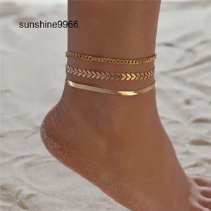 Anklets 3st/Set Gold Color Simple Chain for Women Beach Foot Jewelry Leg Ankel Armband Tillbehör