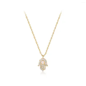 Pendants Women Bijox Fine Jewelry 14K Gold Necklace Kolye Opal Diamond Amulet Spiritual Protection Fatima Hamasa Hand Pendant