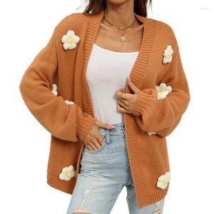 Женские вязаные свитера с 3D цветами, вязаный кардиган, осенне-зимняя одежда, теплая куртка, уличная одежда с длинными рукавами