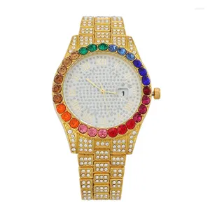 Relógios de pulso diamante unisex relógio cor padrão romano data redonda dial quartzo para mulheres homens presentes