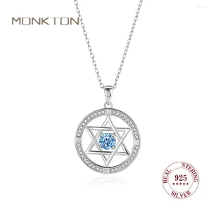 Ciondoli Monkton Collana in argento sterling 925 con zirconi a cerchio completo per le donne Moda Hollow Star Of David Gioielli Regalo di amici