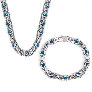 Collana Orecchini Set Moda Acciaio inossidabile Catena color argento per donna Bracciale in pietra naturale blu Vendita di gioielli con ciondolo Hip Hop