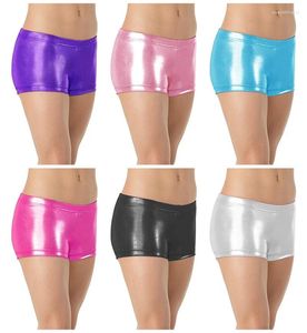 Palco desgaste metálico brilhante spandex curto crianças meninas crianças preto ouro rosa roxo verde dança ginástica shorts