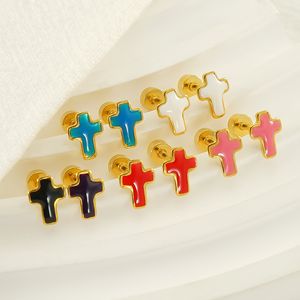 Unisex Men Women Earrings Stainless Steel 18K Yellow Gold Plated Cross Earrings with Screwback Fashion Jewelry Nice Gift