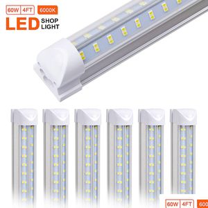 Led Tubes 25Pcs T8 Shop Light Fixture 4Ft 60W 6000K Cold White Clear Lens Er Double Side 4 Rows V Shape Integrated Bb Lamp Cooler Do Dhoiy