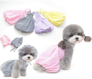 SXXL Plaid Abbigliamento estivo Cucciolo Costume Outfit Dress Up Pet Dog Dress Summer Pet Dog Clothes Gonna con cappello da sole9500160