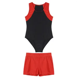 Bühnenkleidung Jungen-Workout-Fitness-Sets, ärmelloses Ballett-Tanztrikot, Overall, Kinderkostüme, dehnbare Gymnastik-Trainingsbodysuits mit Shorts