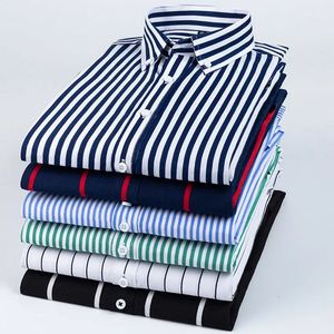 Mens Dress Shirts Striped Long Sleeve Spring Autumn Smart Casual Business NonIroning Slim Fit Formal Shirt Blue White 240125