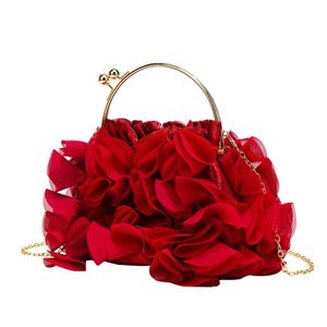 2023 New Women 's Dinner Bag Flower Handheld Petal Fold Bag Evening Dress Chain 240207