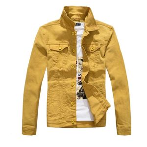 Denim Jackets Men Solid Color Jeans Jacket Slim Fit Denim Coat Fashion Military Jacket Yellow Black Green White Top for Men 240124