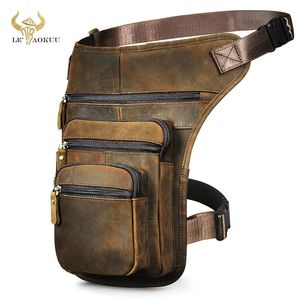 Thick Crazy Horse Leather Men Design 8 Tablet Messenger Bag Vintage Travel Fanny Waist Belt Pack Drop Leg Thigh Bag Male 3111 240126