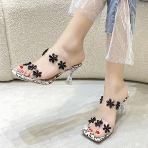 Sandali Scarpe da donna 2024 Moda modello serpente Punta quadrata Abito estivo Tacchi alti Fiori con strass Donna