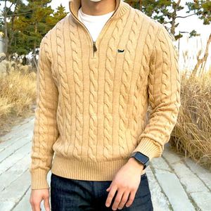 Autumn Winter Brand 100%Cotton Pullovers Sweaters Mens Casual Stand-Up Collar Half Zip Sticked Coat Fit 8509 240202
