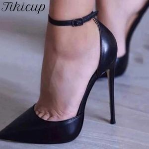 Tikicup Patent Leather Women Ankle Strap Dorsay Stileetto Pumps Poinded Toe Sexy High Heel Shoes 8cm 10cm 12cmカスタマイズ240129