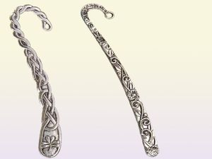 Antik Silver Bookmarks School Stationery Diy Tassels Charms Flat Curve Flower Double Design Pendant Metal Smycken Tillbehör 125502688