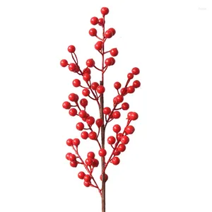 Fiori decorativi Rossi artificiali con stelo 6 rami Bacche di agrifoglio Simulazione Fiori finti Frutta per Natale Festival di primavera Vaso Drop Ship