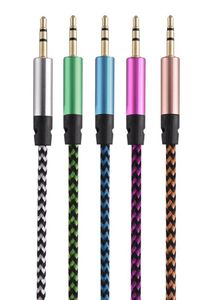 CAR O AUX Extention Cable Nylon flätad 3ft 1M Wired Auxiliary Stereo Jack 3,5 mm Manlig ledning för smarttelefon1672679