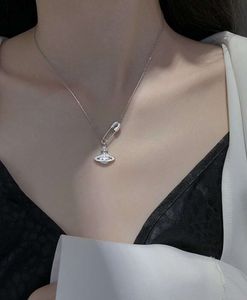 Западная королева стерлингового серебра S925 булавки Сатурн ожерелье корейское ожерелье женская цепочка из змеиной кости крест-цепочка кулон25662