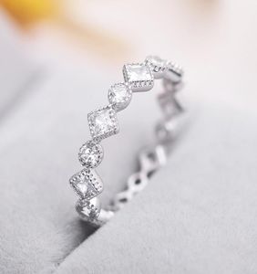 Настоящее серебро S925, полное сверкающее CZ, обручальное кольцо высшего качества, круглый квадратный циркон, стерлинговое серебро 925 пробы, обручальные кольца для женщин jew7895437