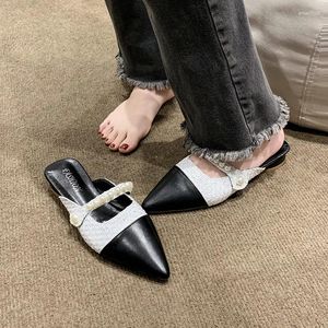 Dress Shoes French Small Fragrant Color-block Bag Half-slippers Women's Outfit Lazy Foot Block Heeled Mules No Heelless