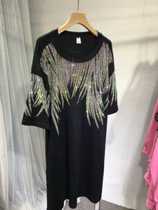 Plus size vestidos brilho strass marca de luxo para as mulheres 2024 elegante festa à noite manga curta solto ajuste y2k roupas femininas