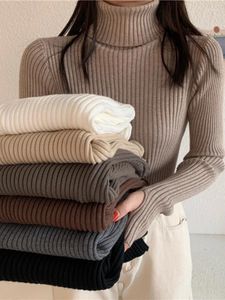Women's Sweaters 2024 Winter Knitted Turtleneck Sweater Basic Rib Fall Casual Slim Pullover Womens Elasticity Jumper Pull Femme With Thumb