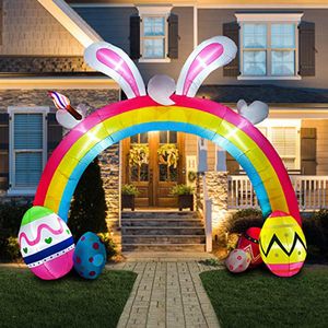 wholesale 5m 16.4ft Cute Giant Inflatable Easter Bunny Ears Arch With Eggs Lighted LED Airblown Archway For Yard Party Decoration