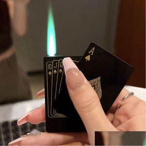 Tändare Creative Jet Torch Green Flame Poker Lighter Metal Windproof Spelar Kort Roman Funny Toy Reting Accessories Gift Drop Del Dhnqd