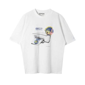 Herr t-shirts vintage tvättad gammal svamp baby skrivare par kort ärm amerikansk trendig epid prefab t-shirt