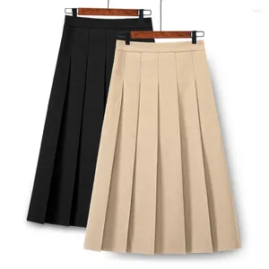 Skirts Vintage Women Pleated High Waist Female Midi Long Skirt Elegant Fashion Ladies A-Line College Style Woman