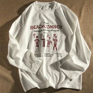 男性用特大の大型Tシャツハイストリート面白いグラフィックTシャツ日本スタイル長袖ユニセックスティーコットコットトップ240201