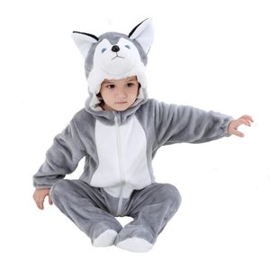 Umorden Animale Cane Husky Pagliaccetto Costume Kigurumi Tutina Tutina per Neonati Infantile Bambino Flanella Halloween Fancy Dress 240118