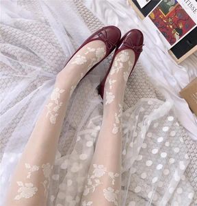 Yoga Outfit Women Clothing Girl While Stockings Kawaii Rose Flower Print Pantyhose Super Thin Anti Hook Silk Lolita