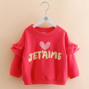 Vårens höst 2 5 6 7 8 9 10 år barn Bomull Flare Trumpet Sleeve Coat Letter Red Sweatshirt For Kids Baby Girls 240131