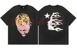 2024 Hellstar Mens Womens T- تصميم القميص الرسم tee 2xl الملابس جميع المباراة ملابس Hipster مغسولة الشارع غرافيتي حروف رقائق طباعة عتيقة coloeful