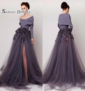 2020 Off Shoulder S Arabic Long Sleeves the Middle East Prom Dress A Line Appliques Formal Party Wear Evening Gowns High Split1000386