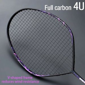 Professional Max 30 Pounds 4U V-Shape Badminton Racket Strung Full Carbon Fiber Racket Offensive type Single Racquet With String 240122