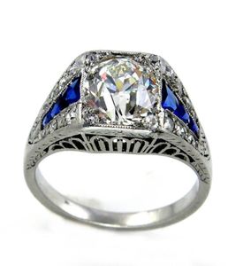 Omhxzj toda a moda europeia mulher homem festa de casamento presente luxo quadrado branco azul zircão 18kt anel de ouro branco rr6581319945