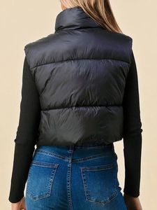 سترة مبطنة للسيدات بلا أكمام ألوان صلبة zip up محصول محصول Gilet الشتاء دافئ معطف مبطن خارج الملابس 240131