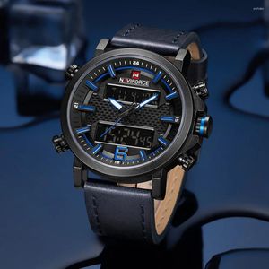 Наручные часы кварцевые часы для мужчин светодиодные цифровые часы лучший бренд спортивный роскошный водонепроницаемый кожаный ремешок Montre Homme