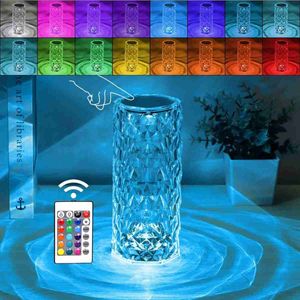 Nattlampor Övrigt hem Garden Crystal Lamp RGB Color Changing Night Light Fjärr Romantisk LED Rose Diamond Touch -lampor för vardagsrum Husuppvärmning YQ240207