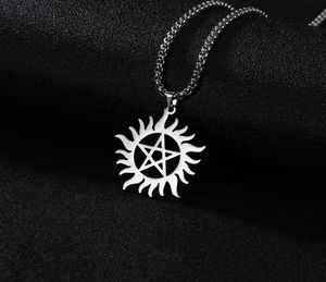 Skyrim Stainless Steel Shining Sun Pentagram Pendant Necklace supernatural Dean Statement Box Chain Necklaces Jewelry for Men2447523
