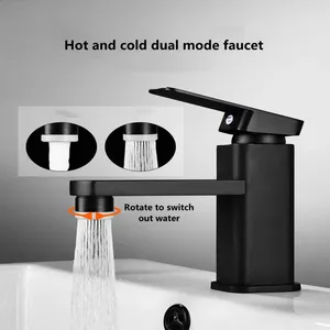 Rubinetti per lavandino del bagno Lavabo Vernice nera ad alta temperatura Rubinetto morbido a doppia modalità in acciaio inossidabile 304 e acqua fredda