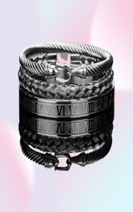 3pcsSet Royal Roman Bracelets Cable Wire Horseshoe Bangles For Men Stainless Steel Pulseiras Jewelry Accessories 2112219514486