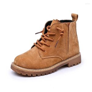 Stövlar barn äkta läderpojkar Autumn Winter Mid-Top Quality Pigskin Booties Girls Shoes Fashion Retro Sidan dragkedja Sneakers