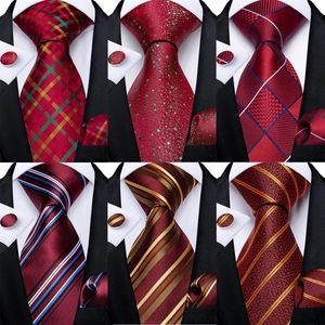Модные красные мужские галстуки, шелковые галстуки, карманные квадратные запонки, комплект галстуков для мужчин, свадебная вечеринка, бизнес-капля DiBanGu 240123