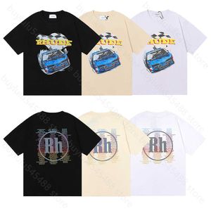 2024 Novas camisetas masculinas e femininas de manga curta High Street Brand Rhudetee American Racing Design Comemorativo Los Angeles Loose Half Uajs